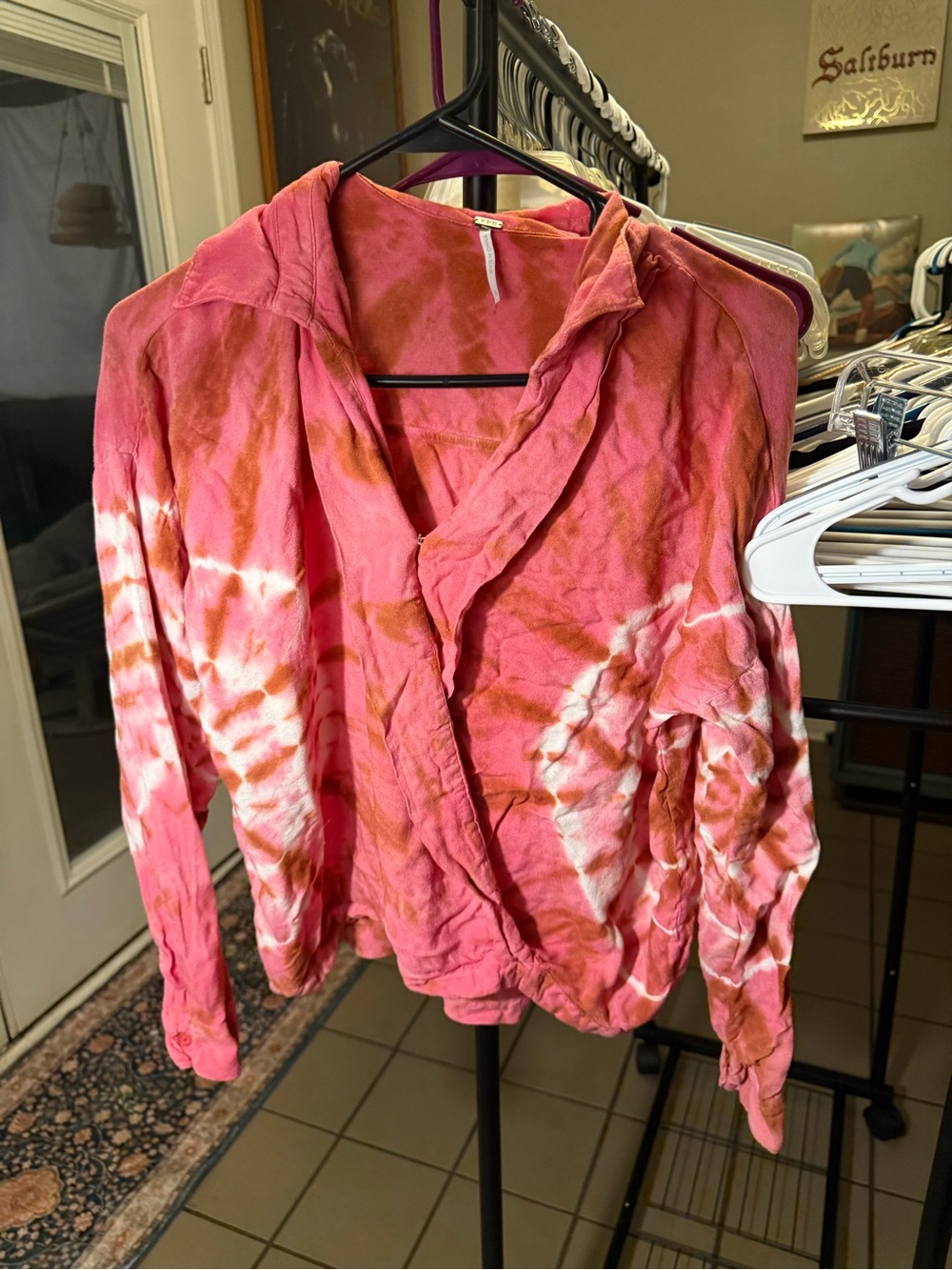 Tie-Dye Pink & Brown Lightweight Women's Blouse